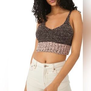 Free People Here All Day Brami Knit Brown Two-Toned Crop Tank Top Size L